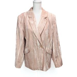 Chicos Crushed Velvet Blazer Size 3 (16) Champagne Light Pink Lined Collared